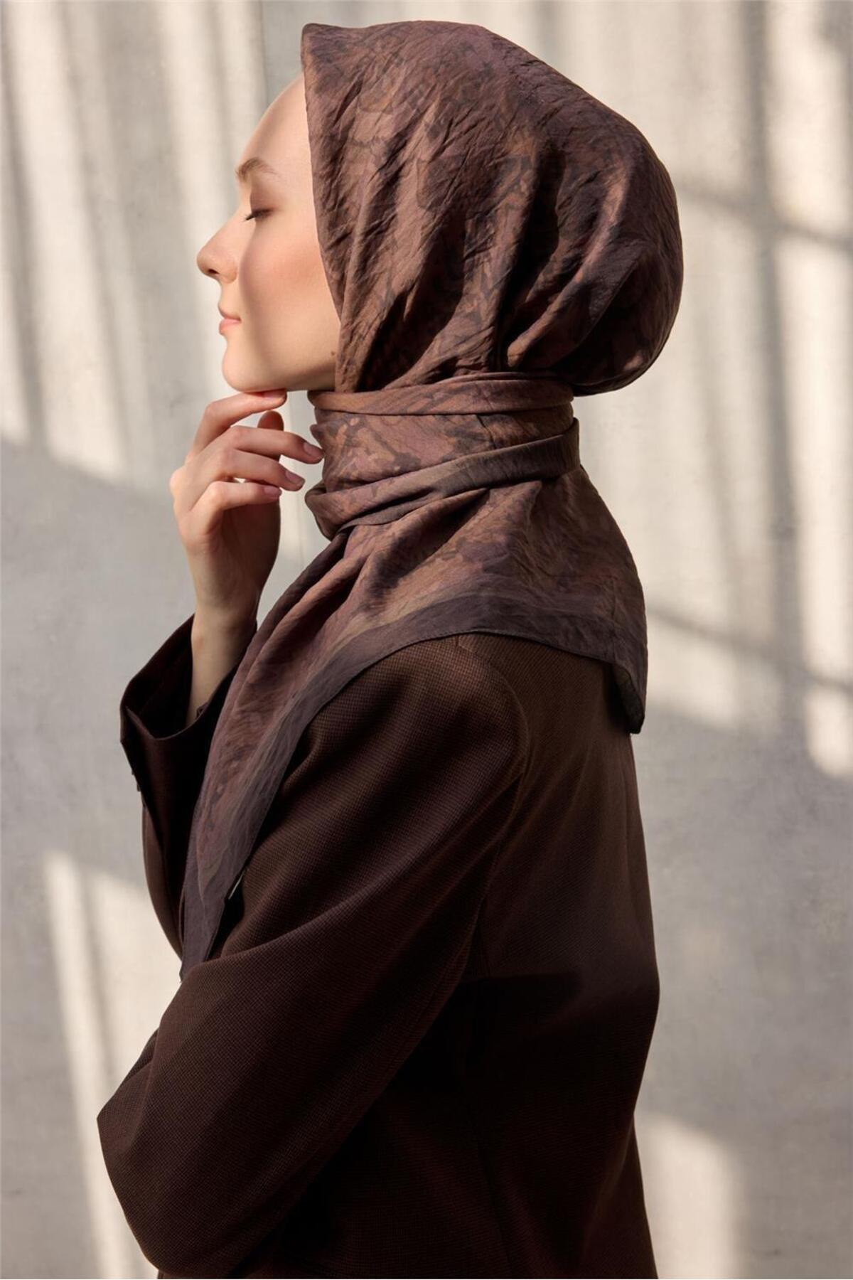 Viscose Velora Scarf Four Seasons Mixed Pattern Bitter Dark Brown 90x90