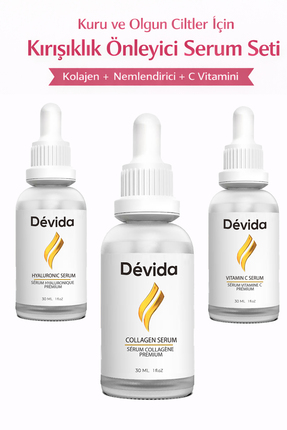 Devida Kuru ve Olgun Ciltler İçin Kırışıklık Önleyici 3'lü Set Kolajen+Nemlen...