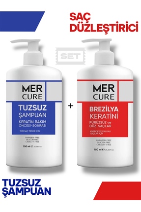Mercure Brezilya Keratin Saç Düzleştirici Set Tuzsuz Şampuan