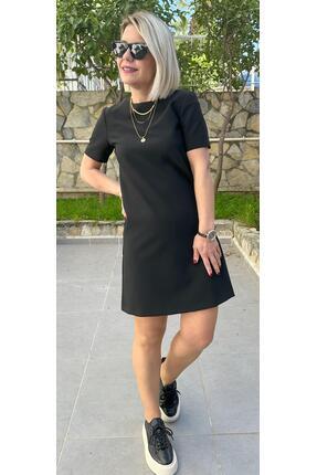 SİSTA MODA 5173 DOUBLE KUMAŞ KISA KOL BASİC ELBİSE