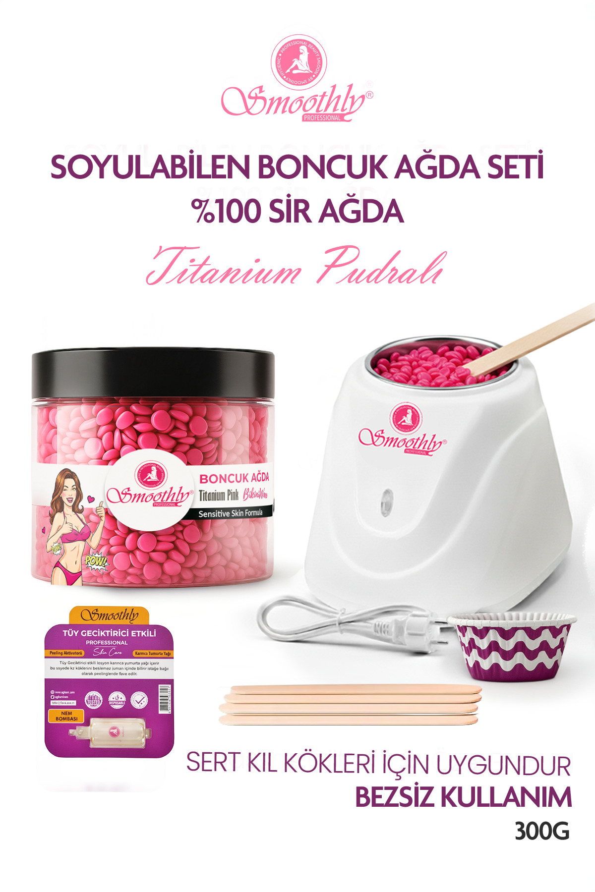 Smoothly Soyulabilen Pudralı Boncuk Ağda, Hassas Ciltlere özel SİR Ağda Seti 300 g. | Sir Ağda Makinası — TEKLİKLACİSKOVADAPEMBE