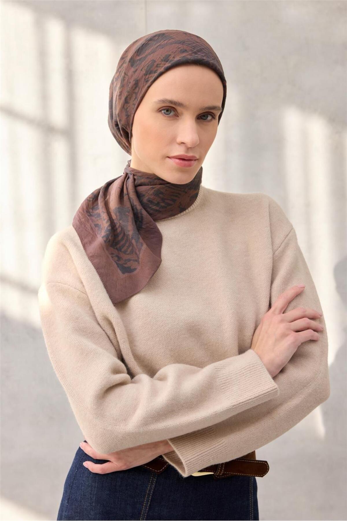 Viscose Velora Scarf Four Seasons Mixed Pattern Smoky Black 90x90