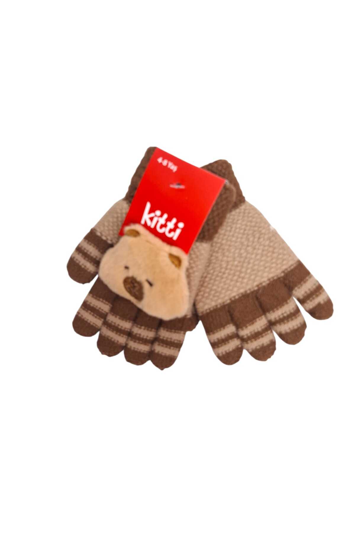 Kitti Spteks 4-8 Yaş Erkek Çocuk Açık Kahve Renk Ayıcık Figürlü Kışlık Örme Eldiven fotoğrafı 4 (önizleme)