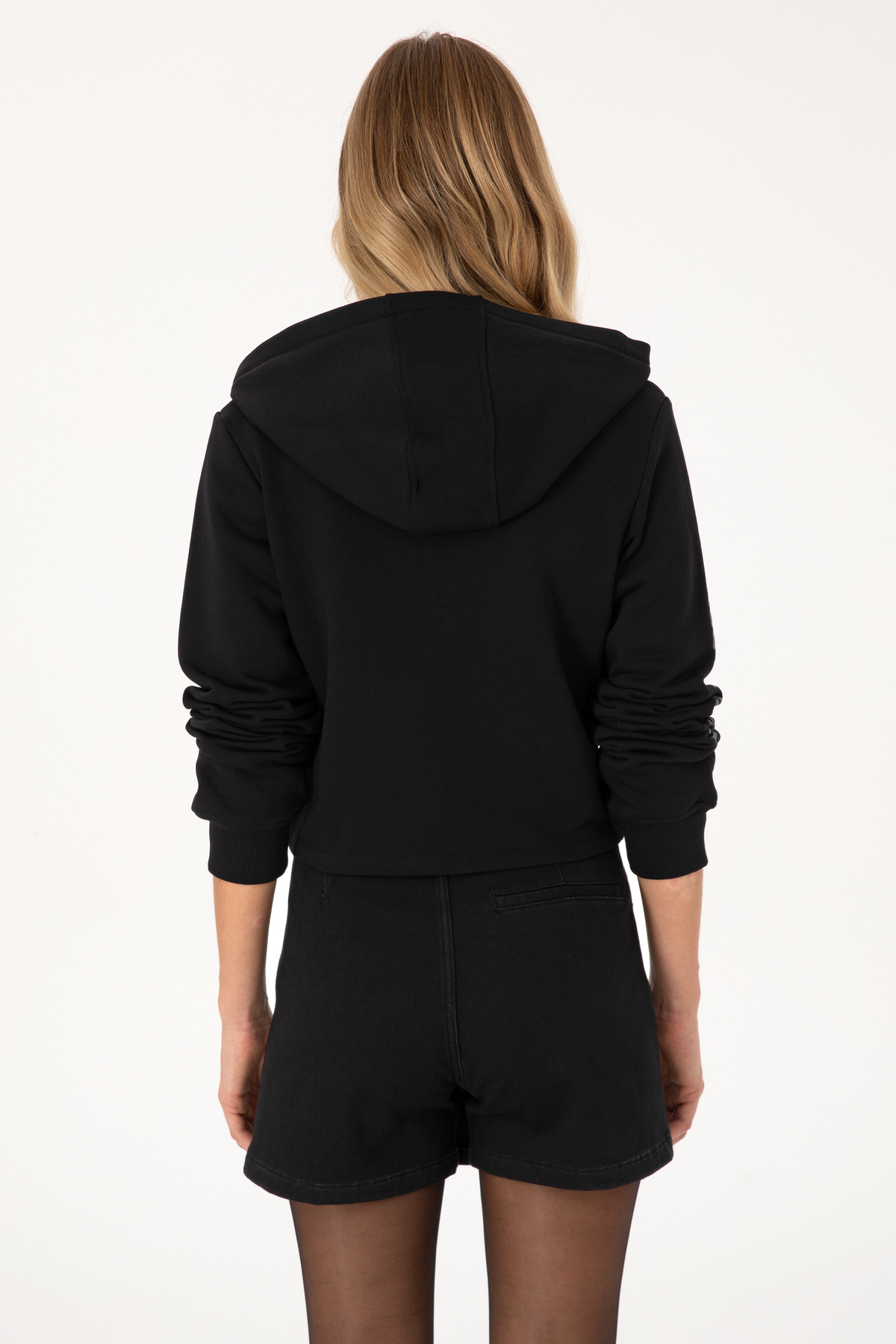 U.S. Polo Assn.  Kadın Siyah Fermuarlı Kapüşonlu Sweatshirt 50314177-VR046 - Görsel 5