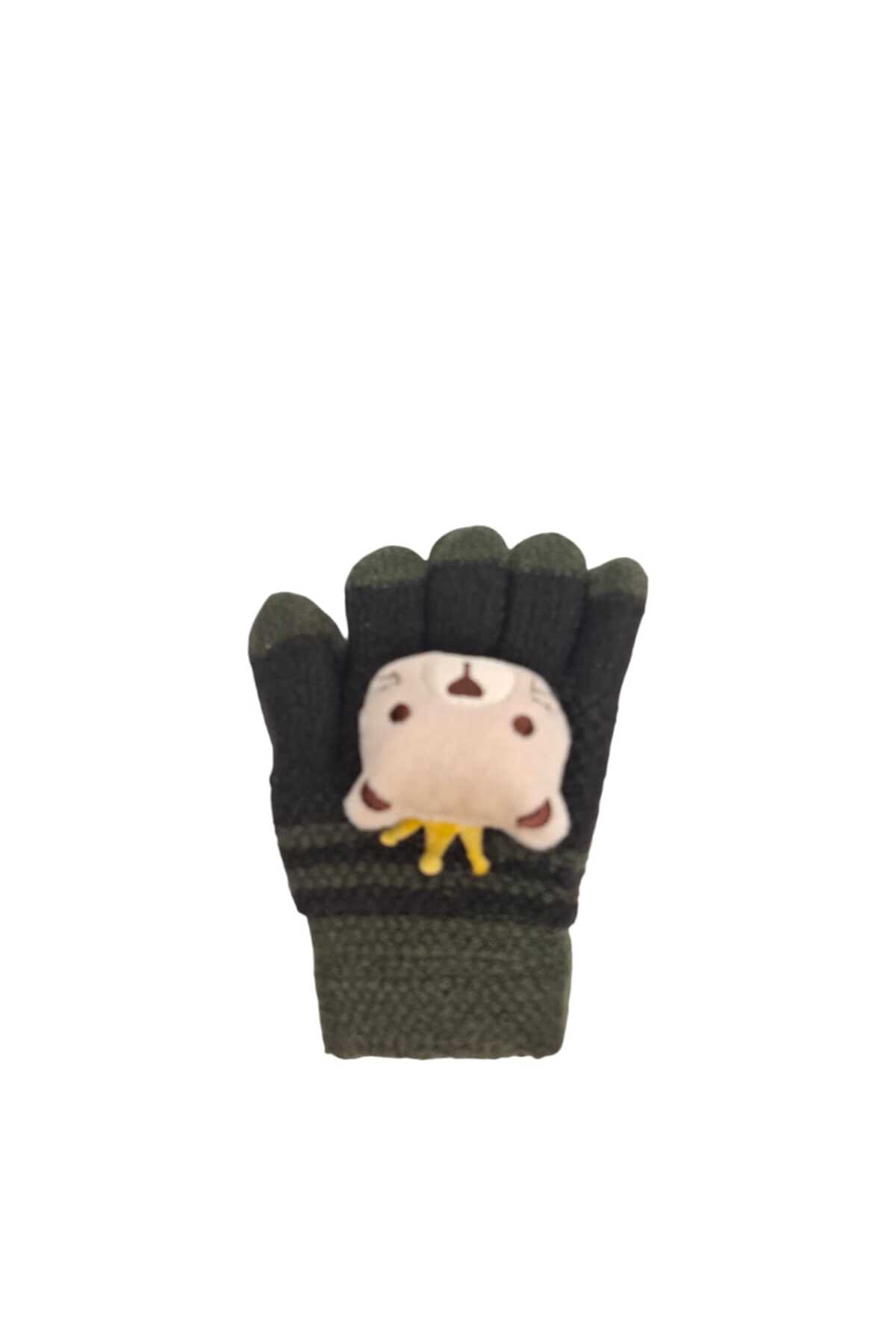 Kitti Spteks 4-8 Yaş Erkek Çocuk Haki Renk Ayıcık Figürlü Kışlık Örme Eldiven fotoğrafı 3 (önizleme)