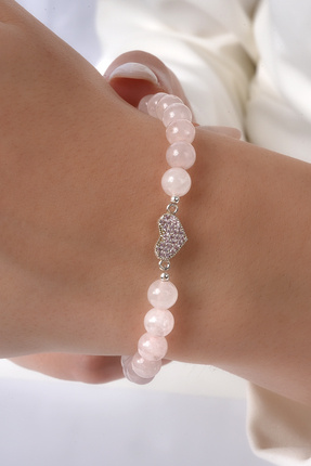 Mordays silver Pembe Kuvars Taşlı Kalp Detaylı Zirkon Taşlı 925 Ayar Gümüş Do...