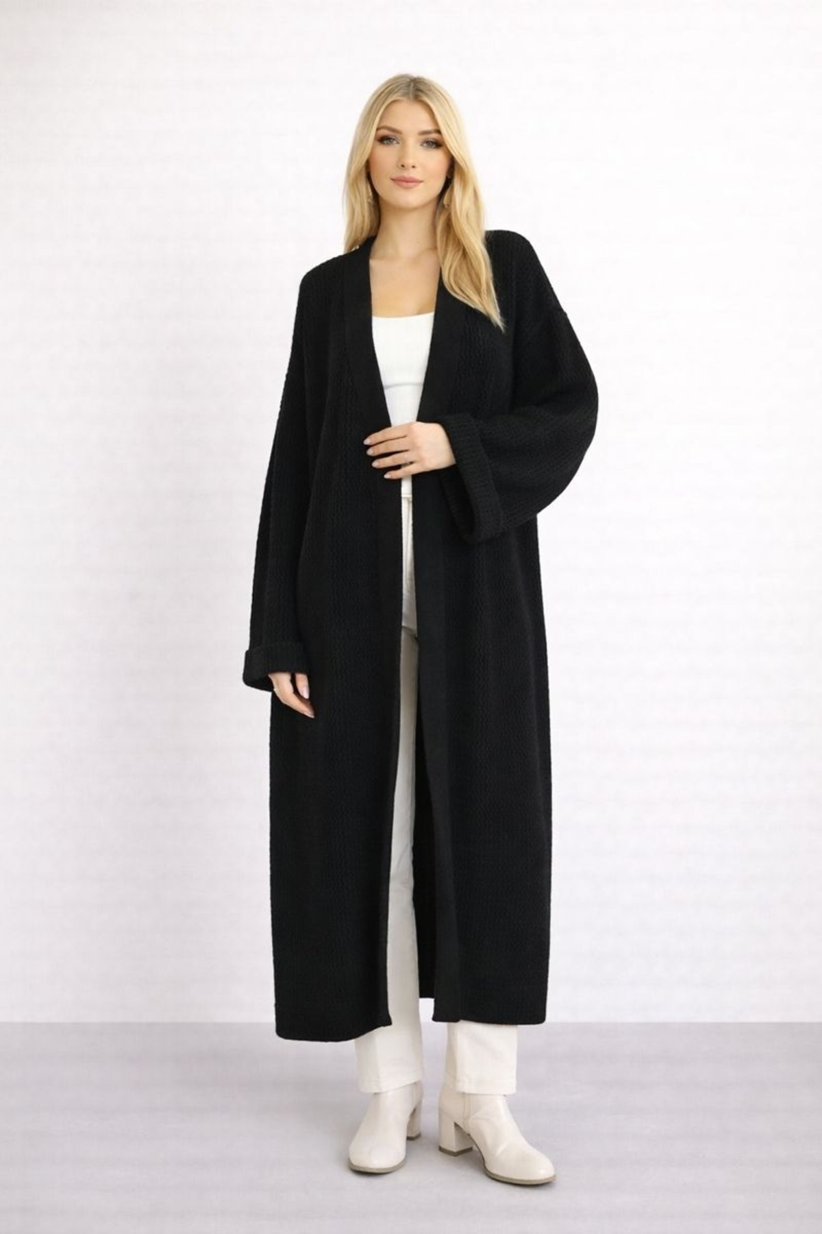 MAMAYAGA  Kadın Tesettüre Uygun Maxi Boy Uzun Kol Spor Şık Örgü Triko Curve Uyumlu Hırka Ceket - Görsel 4