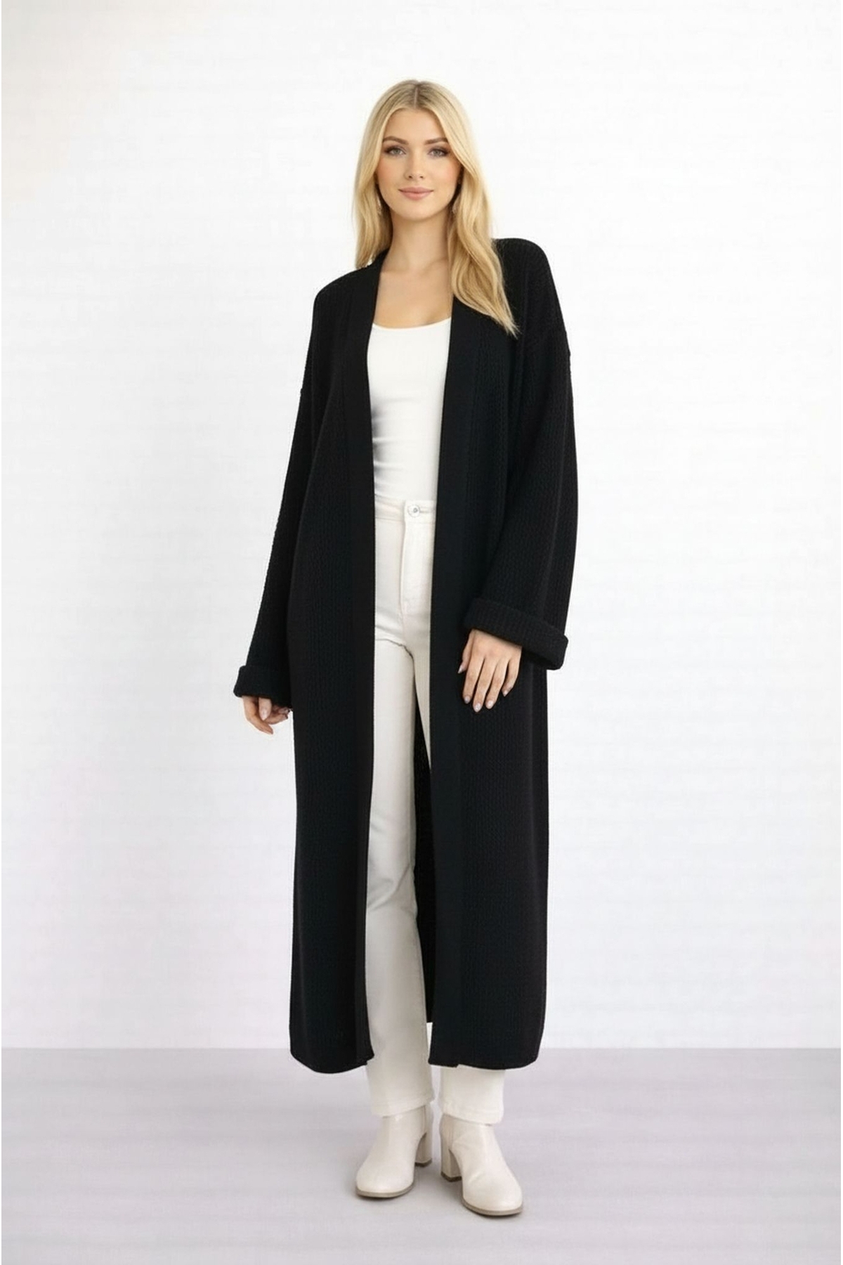 MAMAYAGA  Kadın Tesettüre Uygun Maxi Boy Uzun Kol Spor Şık Örgü Triko Curve Uyumlu Hırka Ceket - Görsel 5