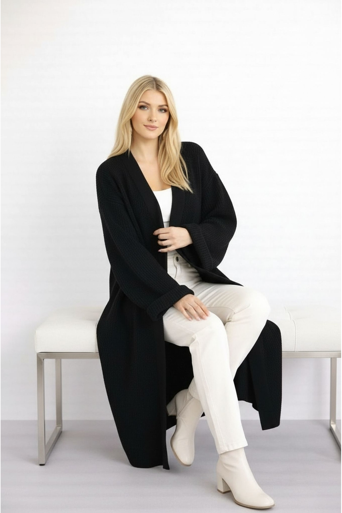 MAMAYAGA  Kadın Tesettüre Uygun Maxi Boy Uzun Kol Spor Şık Örgü Triko Curve Uyumlu Hırka Ceket - Görsel 2