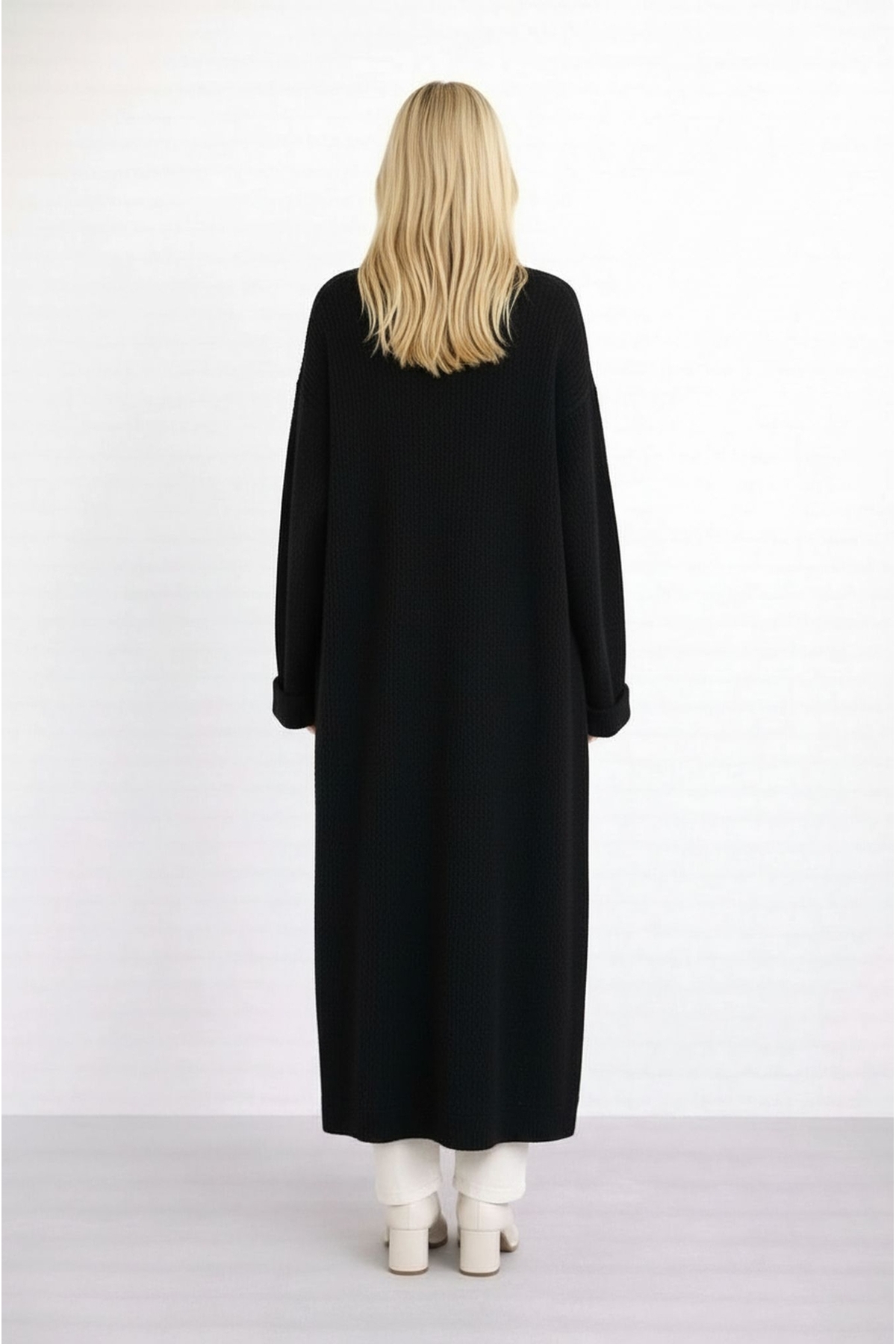 MAMAYAGA  Kadın Tesettüre Uygun Maxi Boy Uzun Kol Spor Şık Örgü Triko Curve Uyumlu Hırka Ceket - Görsel 3