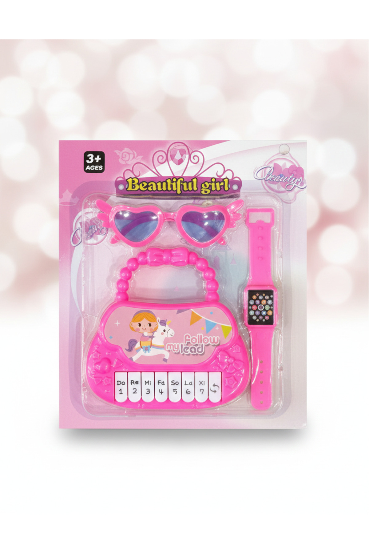 Piano Wrist Watch & Glasses 3pcs Educational Toy Pink Girls