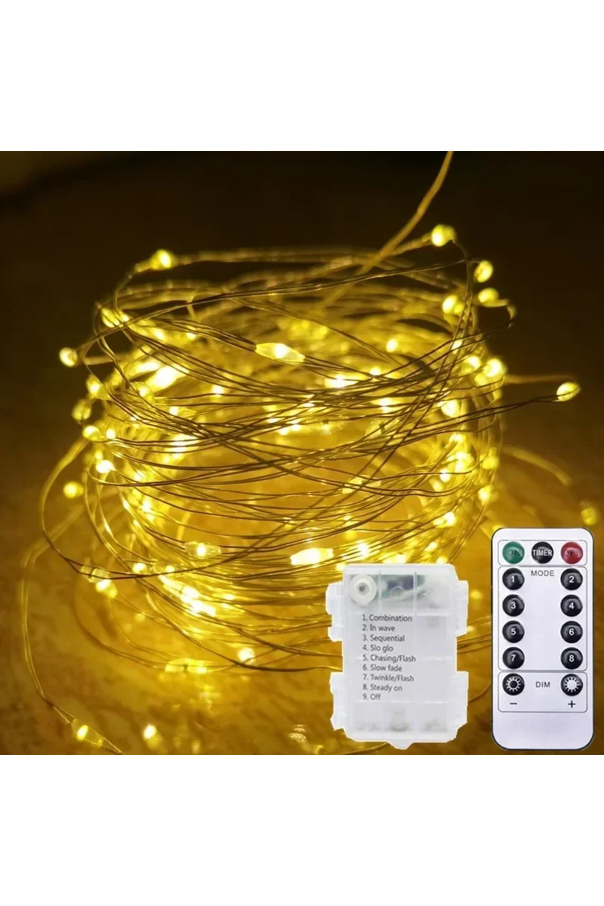 Choice سلك فضي بطول 2 متر، 20 مصباح LED، إضاءة دافئة، جهاز تحكم عن بعد ...