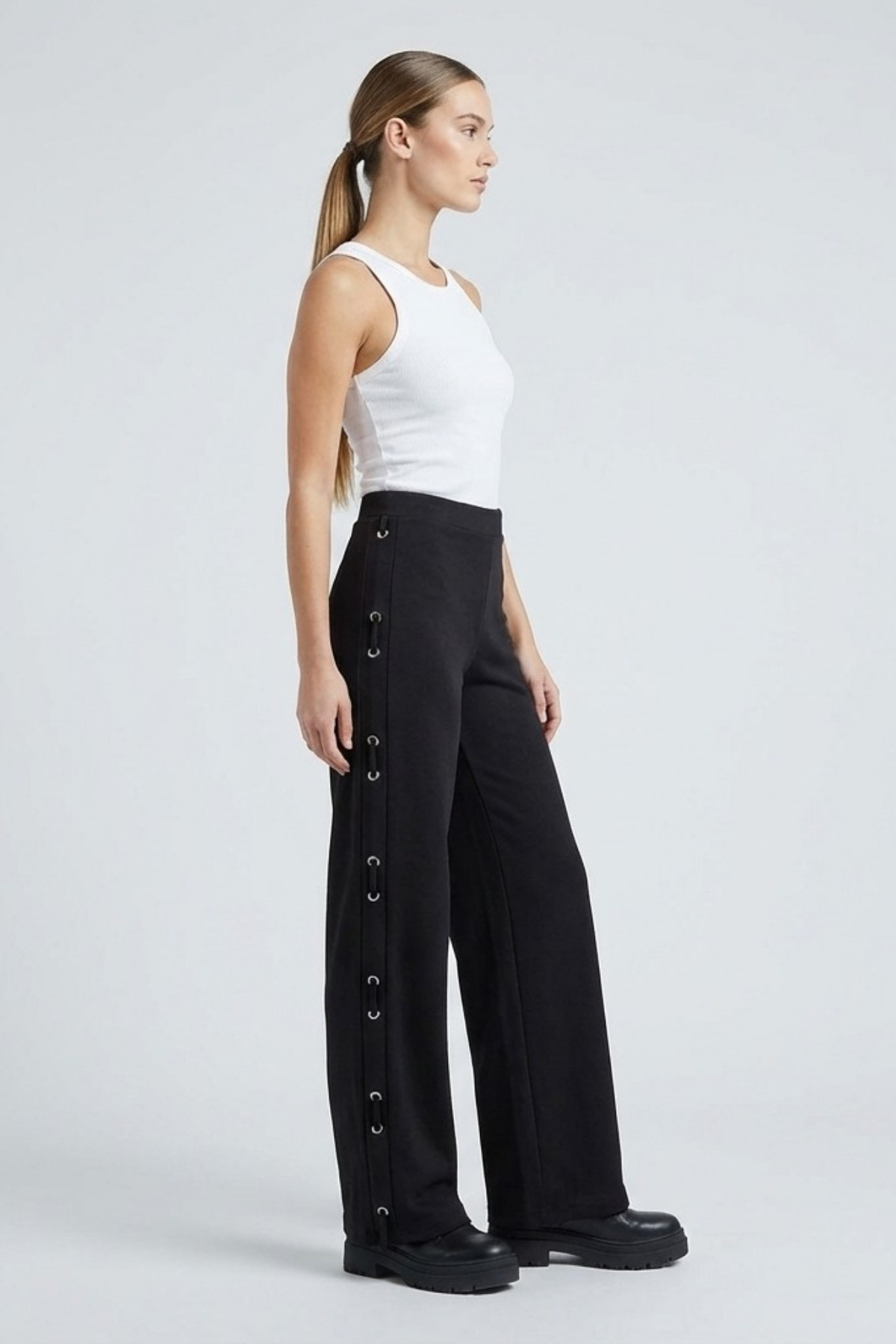 Grenj Fashion  Siyah Çelik İnterlok Kuşgözü Detaylı Örme Pantolon - Görsel 5