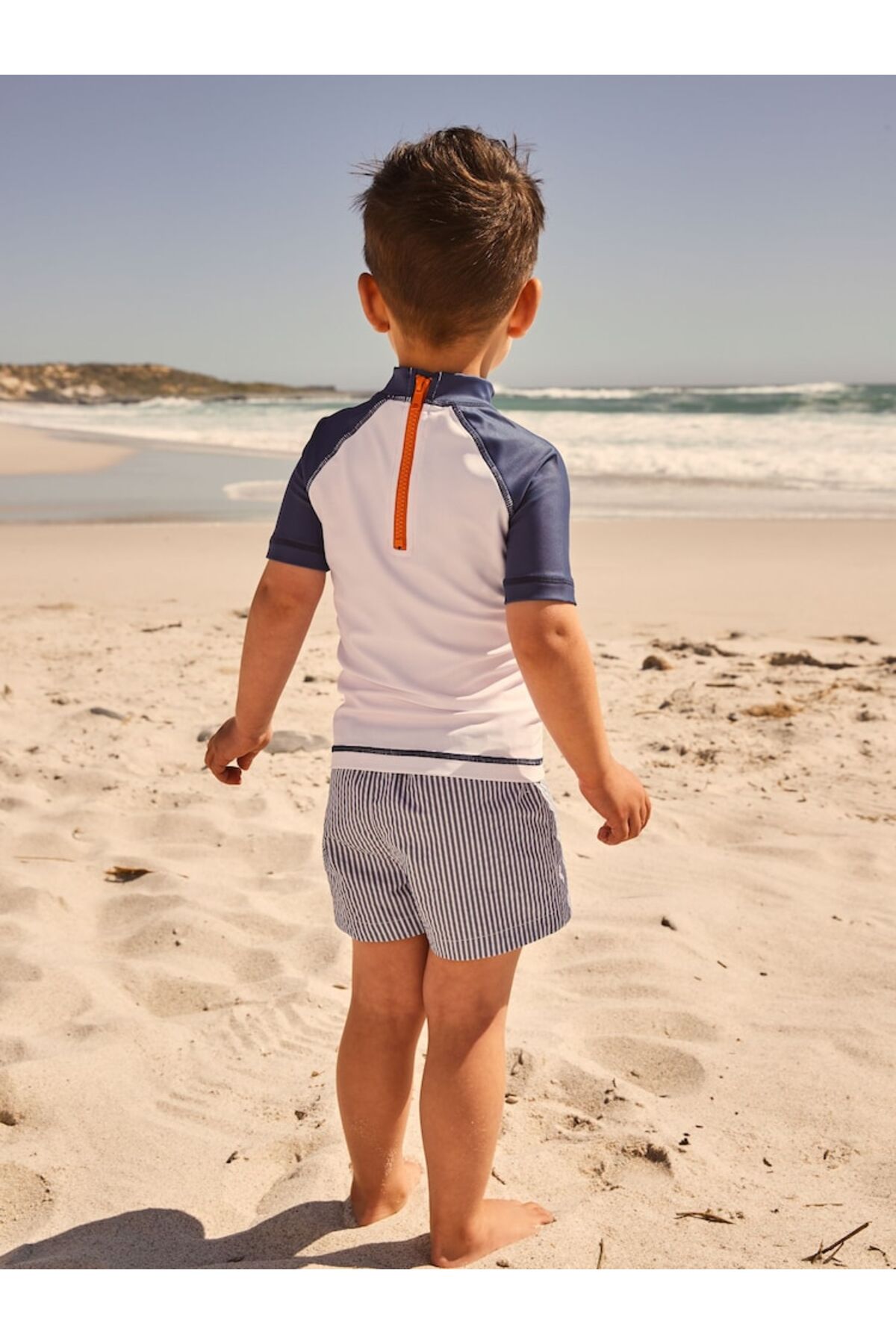 Next Baby Mavi/Beyaz Çizgili Güneş Korumalı Kısa Kollu Şortlu Mayo Set fotoğrafı 2 (önizleme)