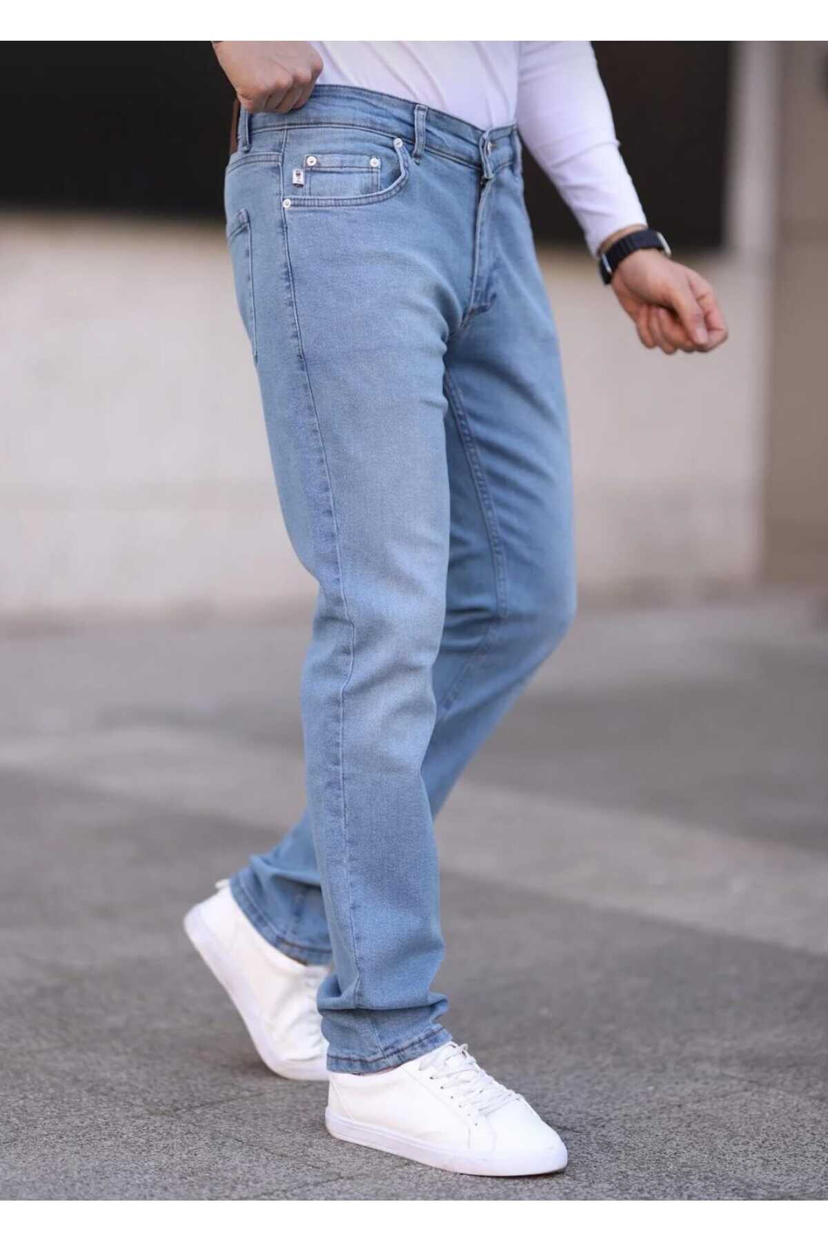 Denim  Erkek Kot Pantalon Koyo Laji? Fermoar Yuksek Bel Geni?ş Paça - Görsel 5