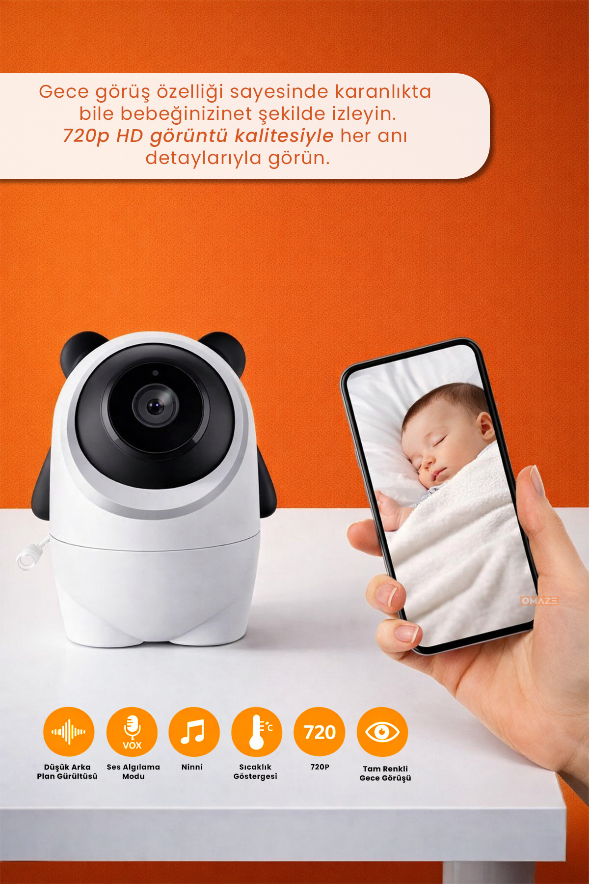 NEFFO Ekranlı Bebek Kamerası Gece Görüşlü Hareketli Ip Güvenlik Kamera Monitörü Oda Sıcaklık Kontrollü fotoğrafı 6 (önizleme)