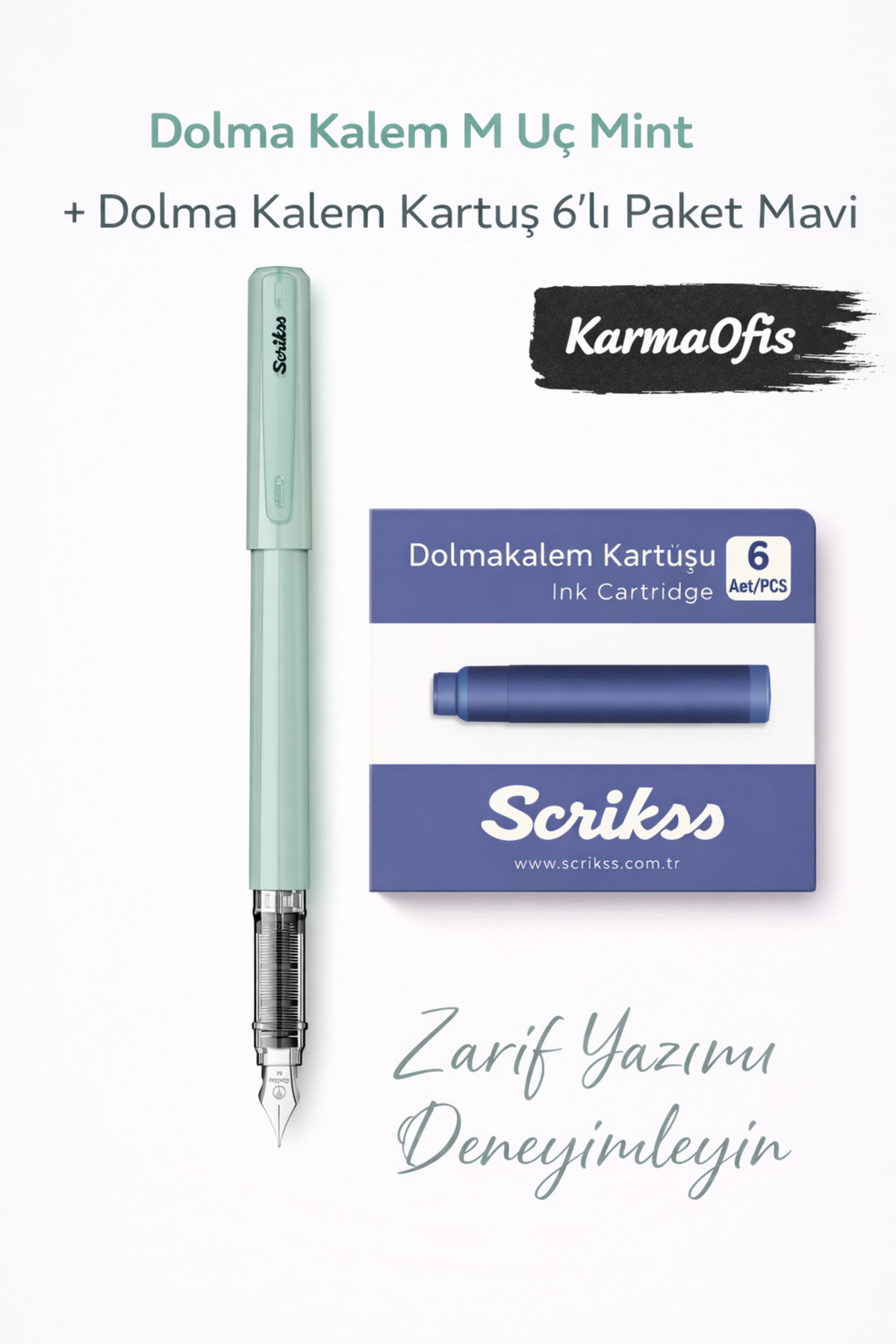 Fountain Pen M Tip + Blue Cartridge Set of 6 | Mint