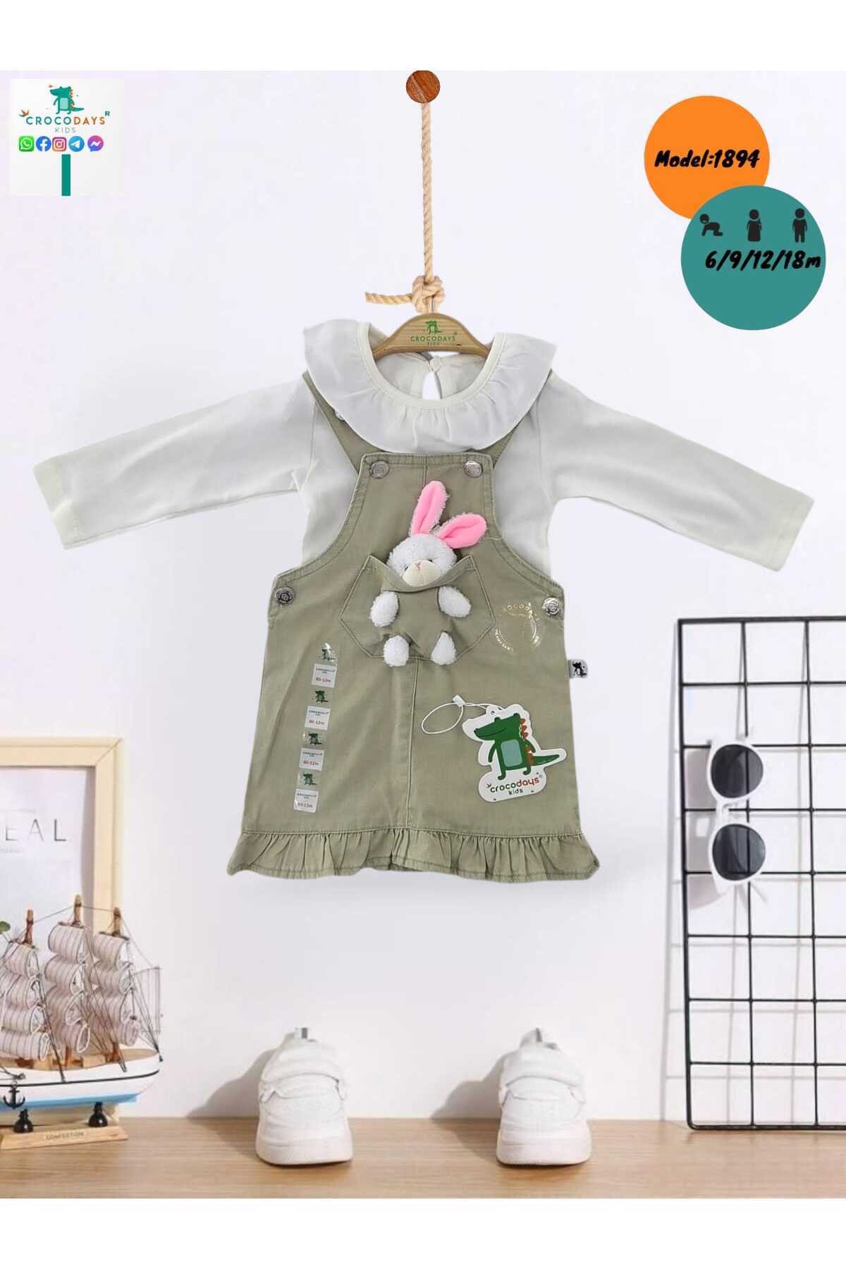 CROCODAYS Kız Çocuk Kot (JEANS) Tavşan Oyuncaklı Badili Jile Takımı (6/9/12/18) Ay fotoğrafı 2 (önizleme)