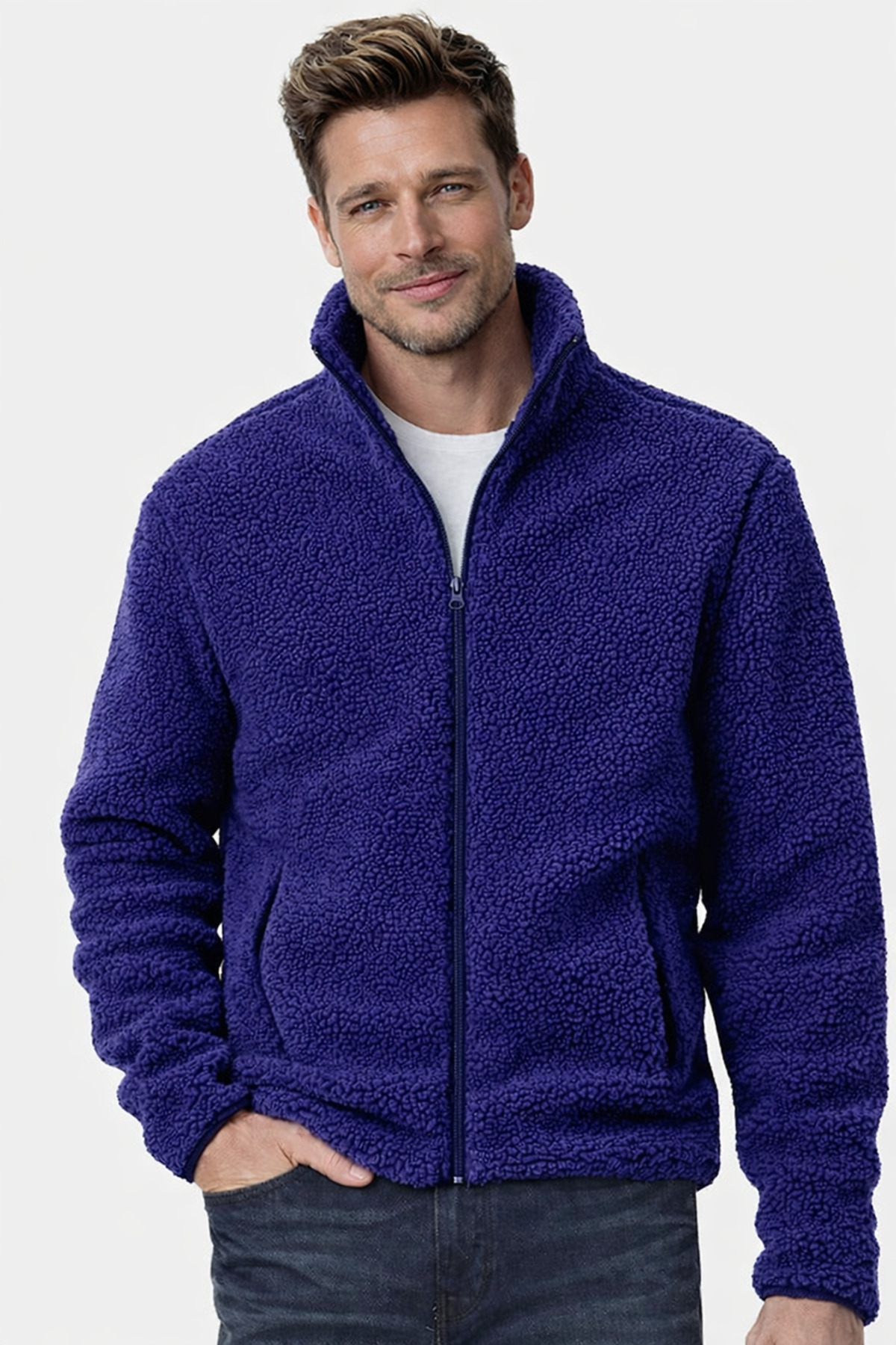 Unisex Peluş Tam Fermuarlı 2 Cepli İçi Polarlı Sweatshirt İndigo — آبی VegaPeluş12345678