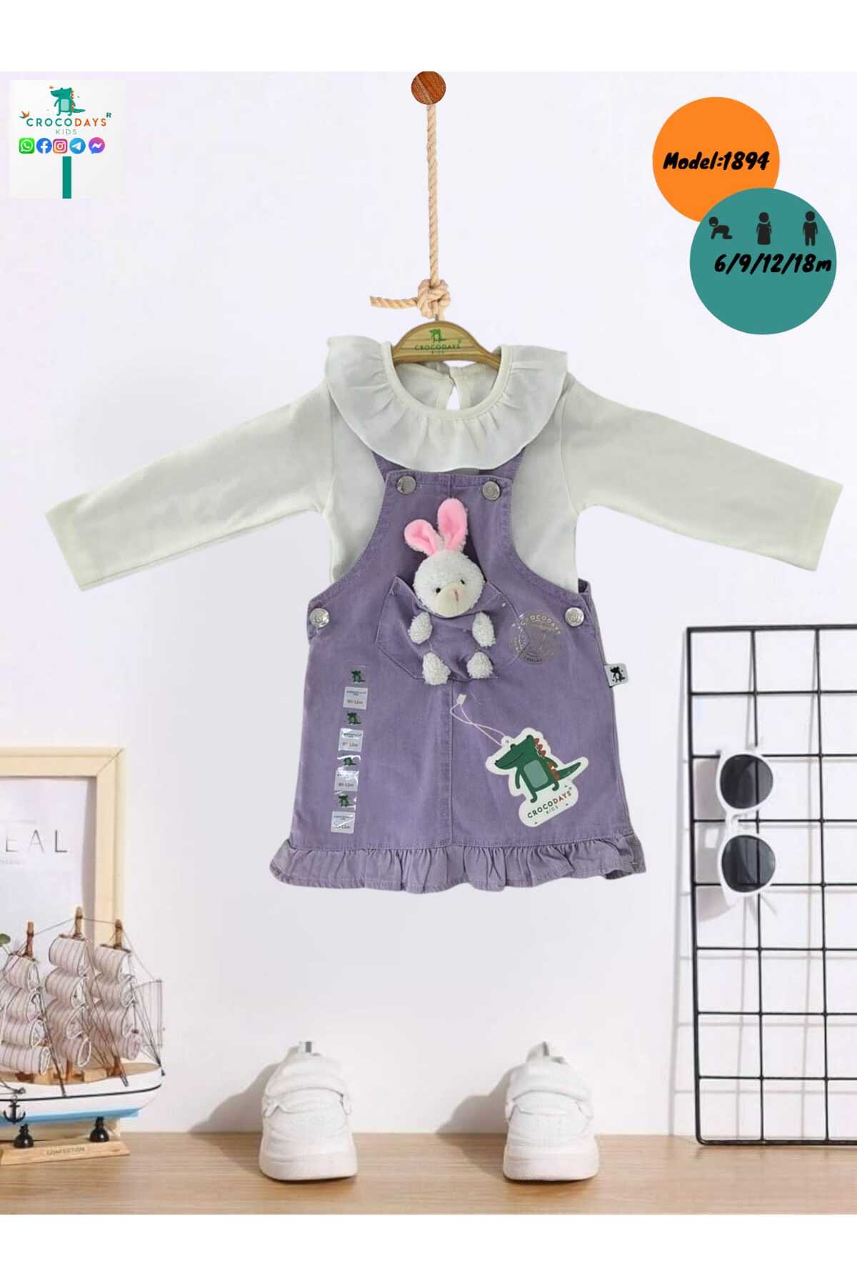 CROCODAYS Kız Çocuk Kot (JEANS) Tavşan Oyuncaklı Badili Jile Takımı (6/9/12/18) Ay fotoğrafı 2 (önizleme)