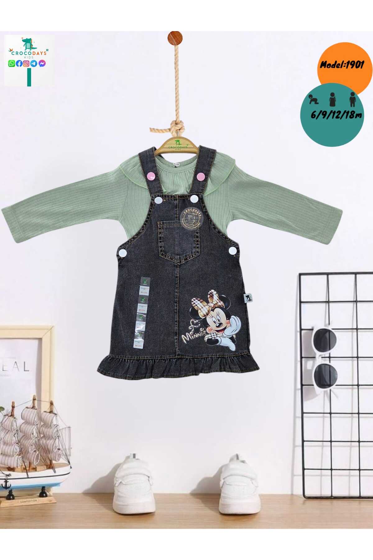 CROCODAYS Kız Çocuk Kot (JEANS) Baskılı Badili Jile Takımı (6/9/12/18) Ay fotoğrafı 2 (önizleme)