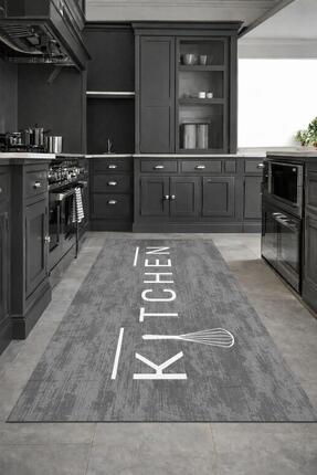 DGK Dijital Baskılı Gri Kitchen Yazılı Makinada Yıkanabilir Kaymaz Taban Mutf...