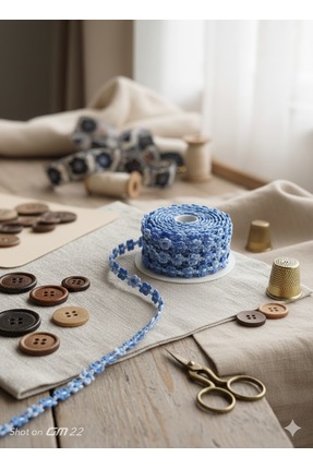 satab Fransız Rokoko Kurdele /Dekoratif Şerit 10mm Mavi 5Metre