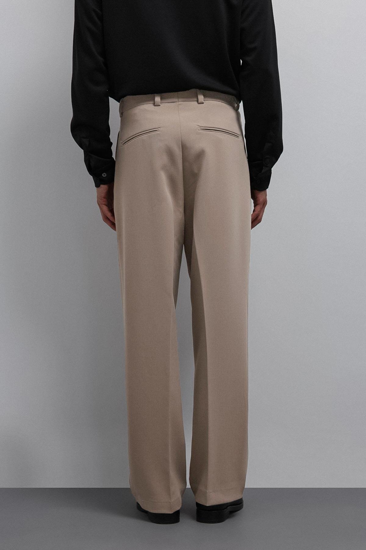 Taş Relax Fit Baggy Pilili Erkek Pantolon — کرم A25Y2827 — تصویر 4 از 4