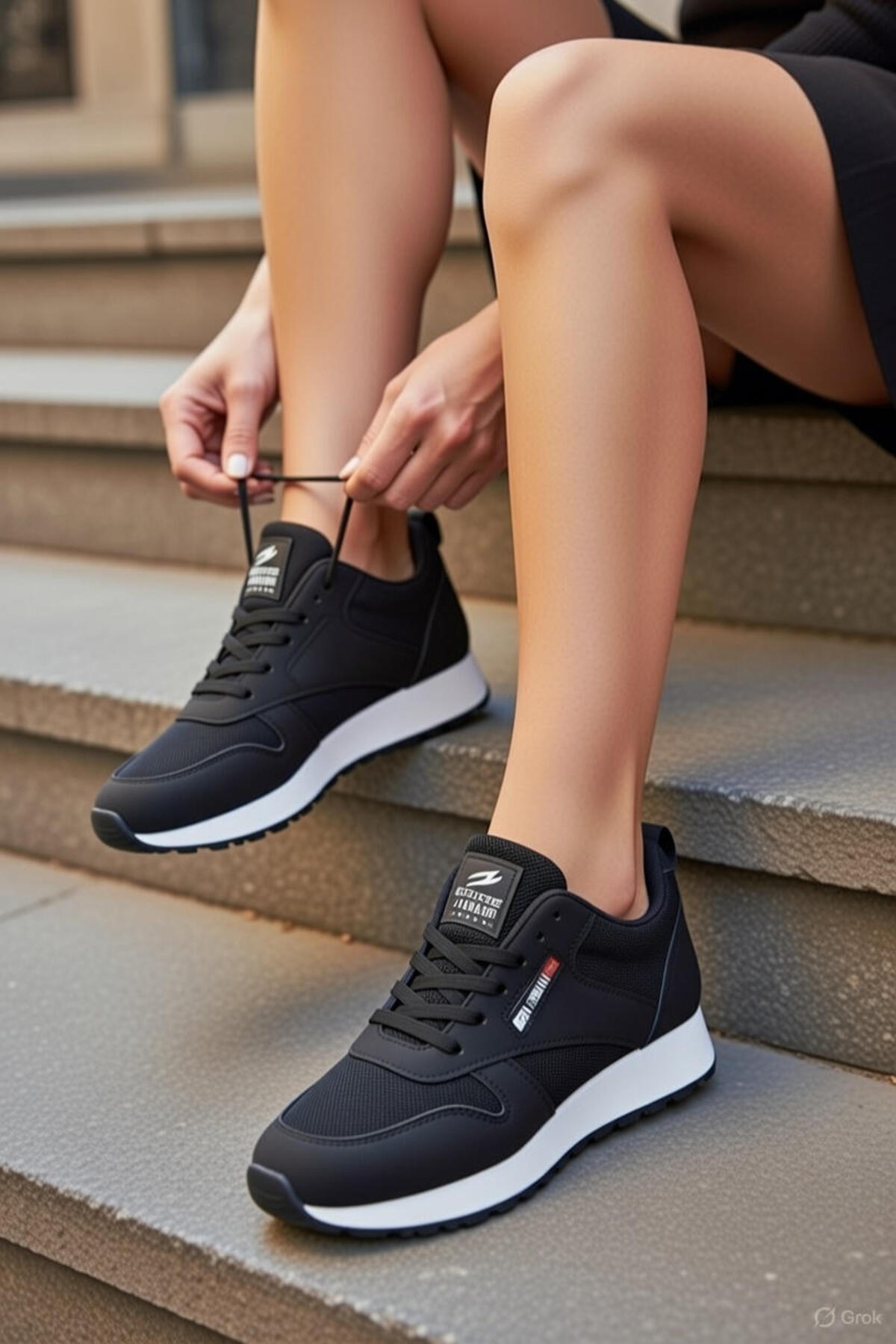 VELLINA Kadın Siyah Beyaz Bağcıklı Casual Rahat Taban Konforlu Yumuşak Yürüyüş Günlük Sneaker Spor Ayakkabı görsel 5