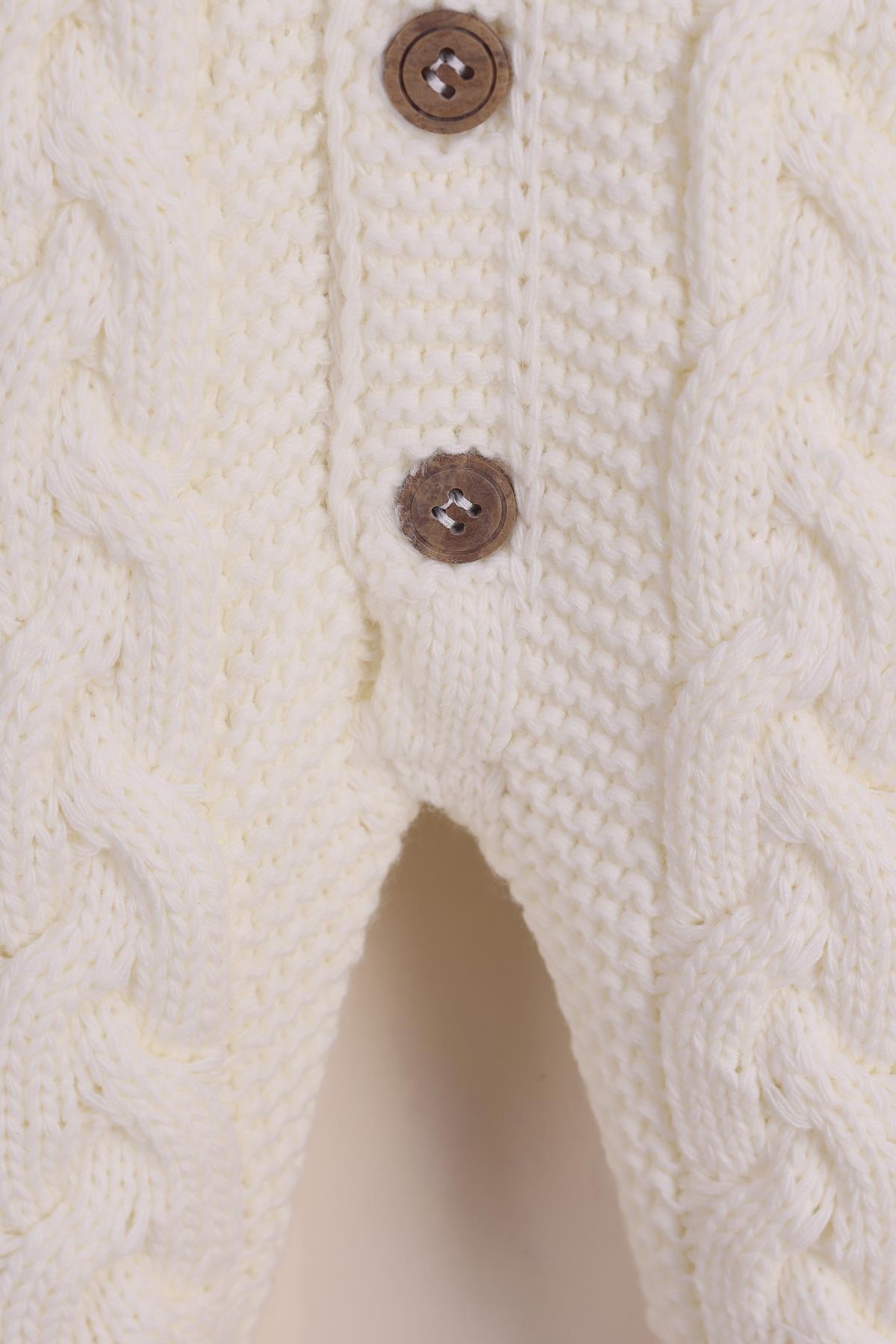 kidello Ekru Erkek / Kız Bebek Kışlık Uyku Tulumu Welsoft Astarlı Triko Tulum 6-9Ay 9-12Ay 12-18Ay fotoğrafı 3 (önizleme)