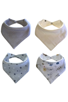 Zenkova 4'lü %100 Pamuk Çift katlı Müslin Kumaş Çıtçıtlı Bebek Salya Önlük & ...