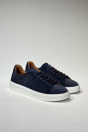 velravin Pure Unisex Hakiki Natural Deri Bağcıklı Lacivert Sneaker Ayakkabı