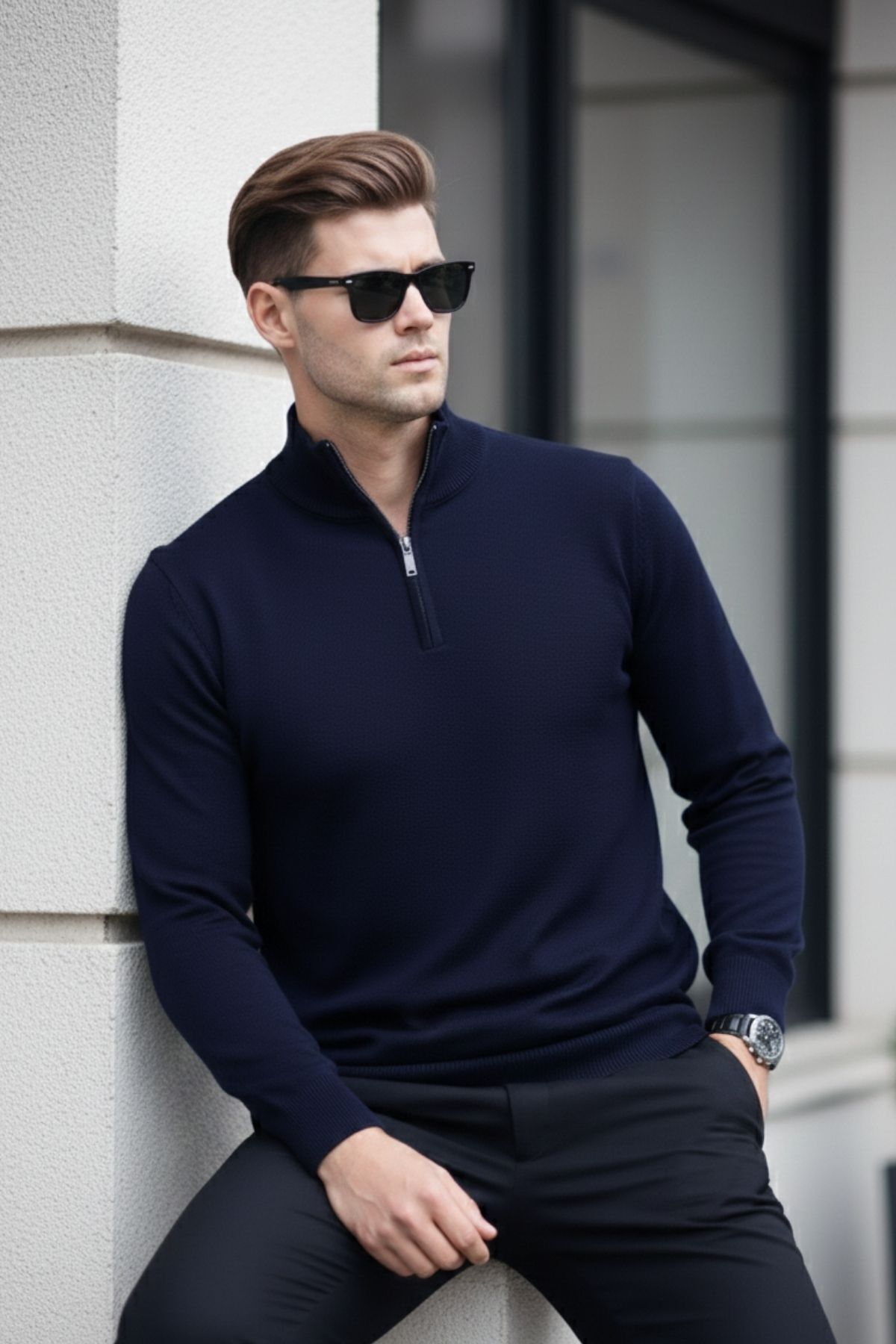 COMBİNE MİCHAİL  Erkek Yarım Fermuar Günlük Laci Triko Kazak - Görsel 5