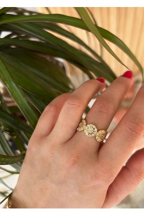 MazeAksesuar Gold Zirkon Taşlı Motifli Yüzük