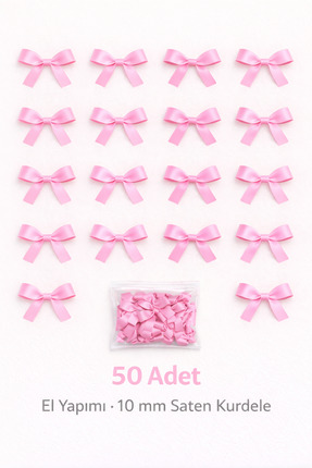Ak Tuhafiye Pembe Fiyonk Saten Kurdele – 10 mm Süsleme, Nikah Şekeri, Hediye,...