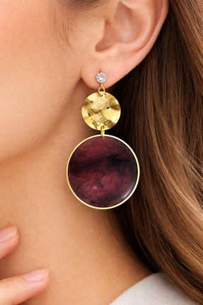 Modontik Taşlı Çift Gold Reçina Daire Küpe