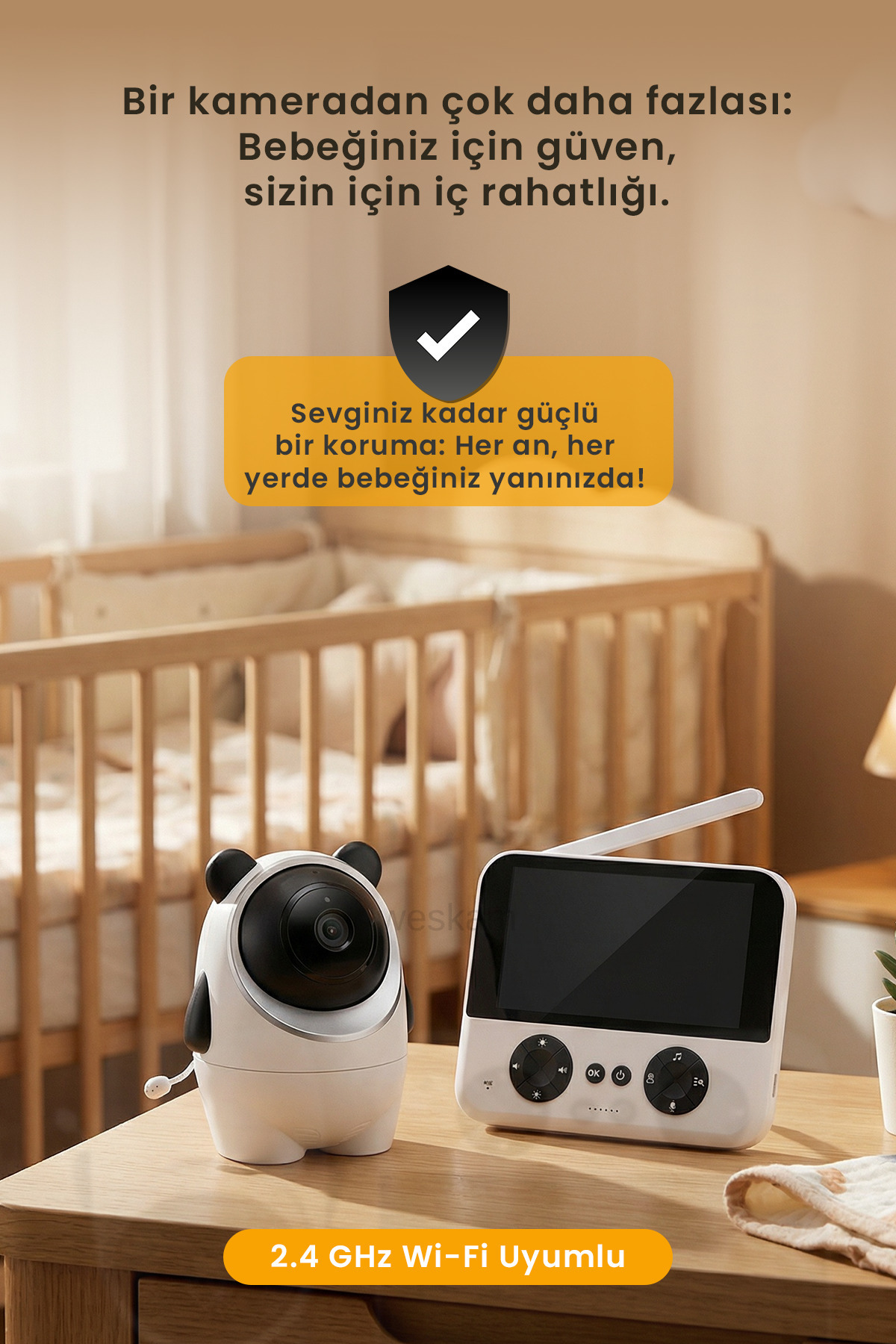 Weskam Ekranlı Bebek Kamerası Gece Görüşlü Hareketli Ip Güvenlik Kamera Monitörü Oda Sıcaklık Kontrollü fotoğrafı 5 (önizleme)