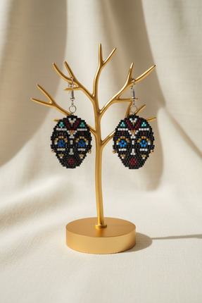 Her Touch El Yapımı Afrikalı Kadın Figürlü, Miyuki Detaylı Özel Tasarım Küpe