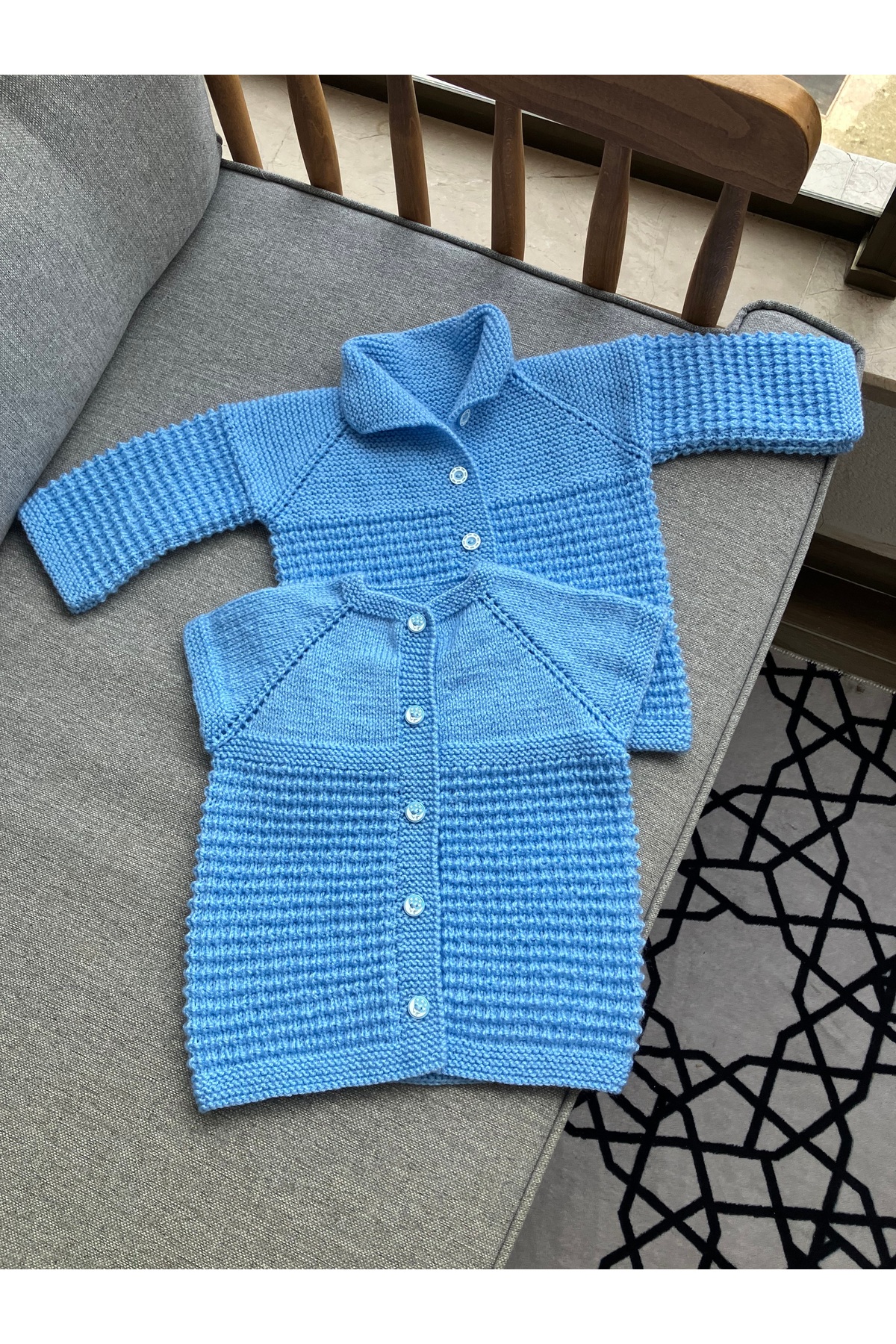 Bumya3duretim El dokuma çocuk hırka ve yelek 2’li set fotoğrafı 4 (önizleme)