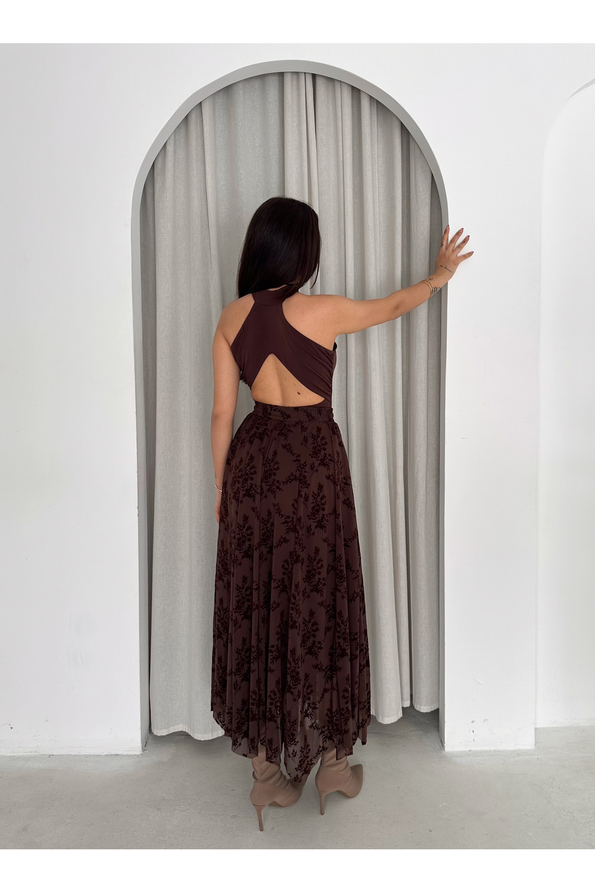 Zula Moda Tesettür Asimetrik Flok Baskılı Tül Etek | Modest Asymmetric Flocked Tulle Skirt görsel 8