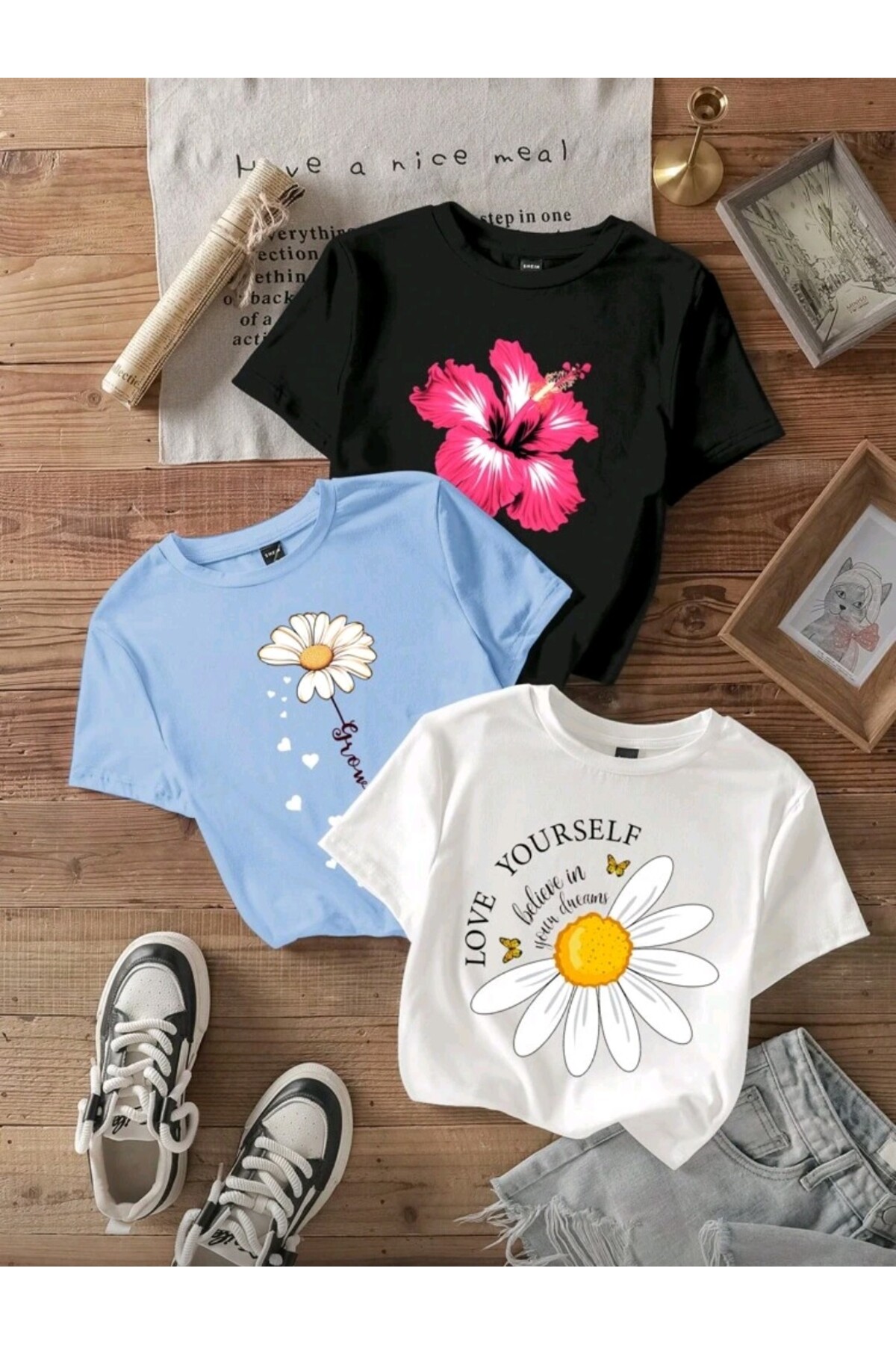 YENİZ SEASON 3 SET GIRLS T-SHIRT, MULTICOLOR, 100% COTTON