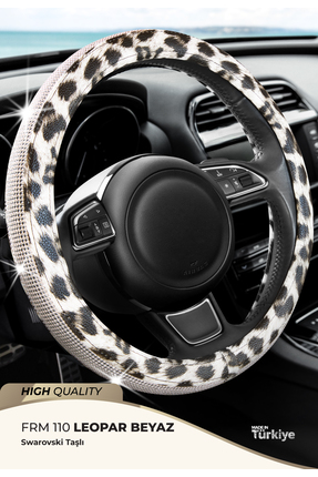 Form Leopar Desen - Taşlı Geçmeli Oto Direksiyon Kılıfı-Deri