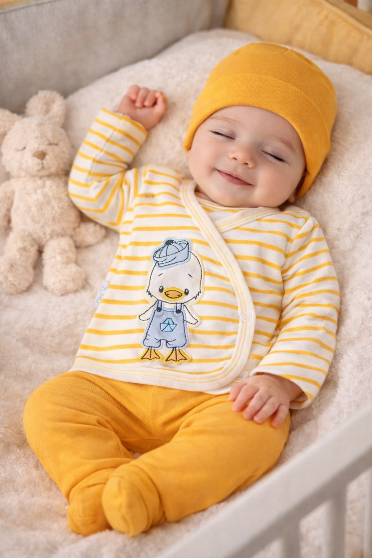 5-PIECE DUCK PATTERN NEWBORN SET/BABY BOY HOSPITAL EXIT SET/100% COTTON 5-PIECE BODYSUIT SET