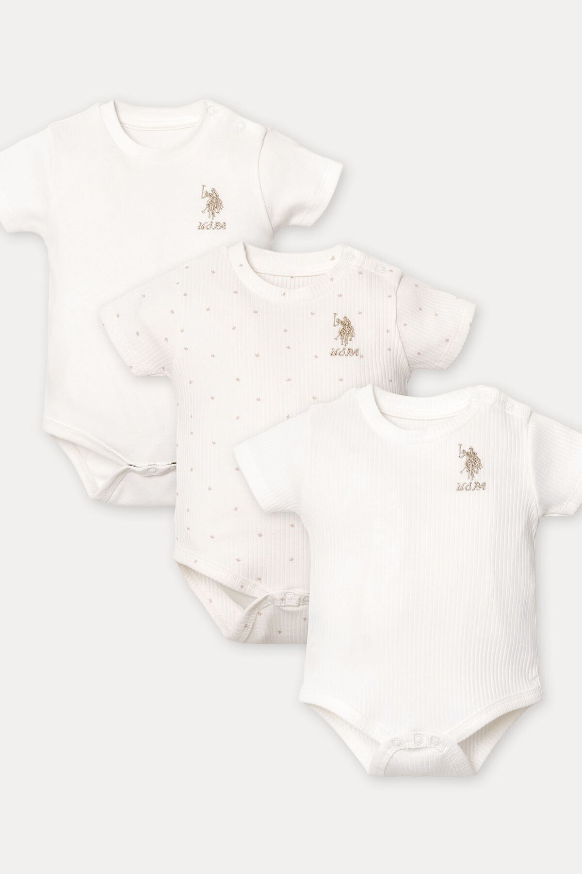 ست ۳ تکه نوزاد دختر یقه گرد گلدوزی‌دار تابستانی سفید U.S. Polo Assn. — 1