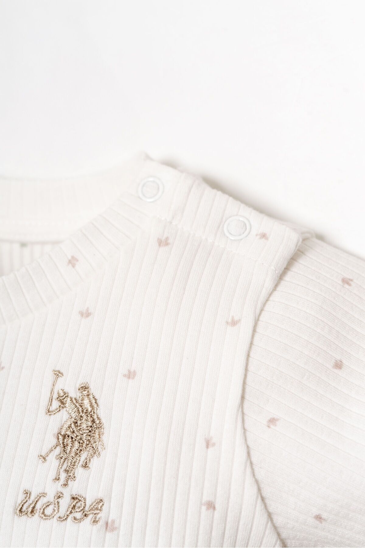 ست ۳ تکه نوزاد دختر یقه گرد گلدوزی‌دار تابستانی سفید U.S. Polo Assn. — 5