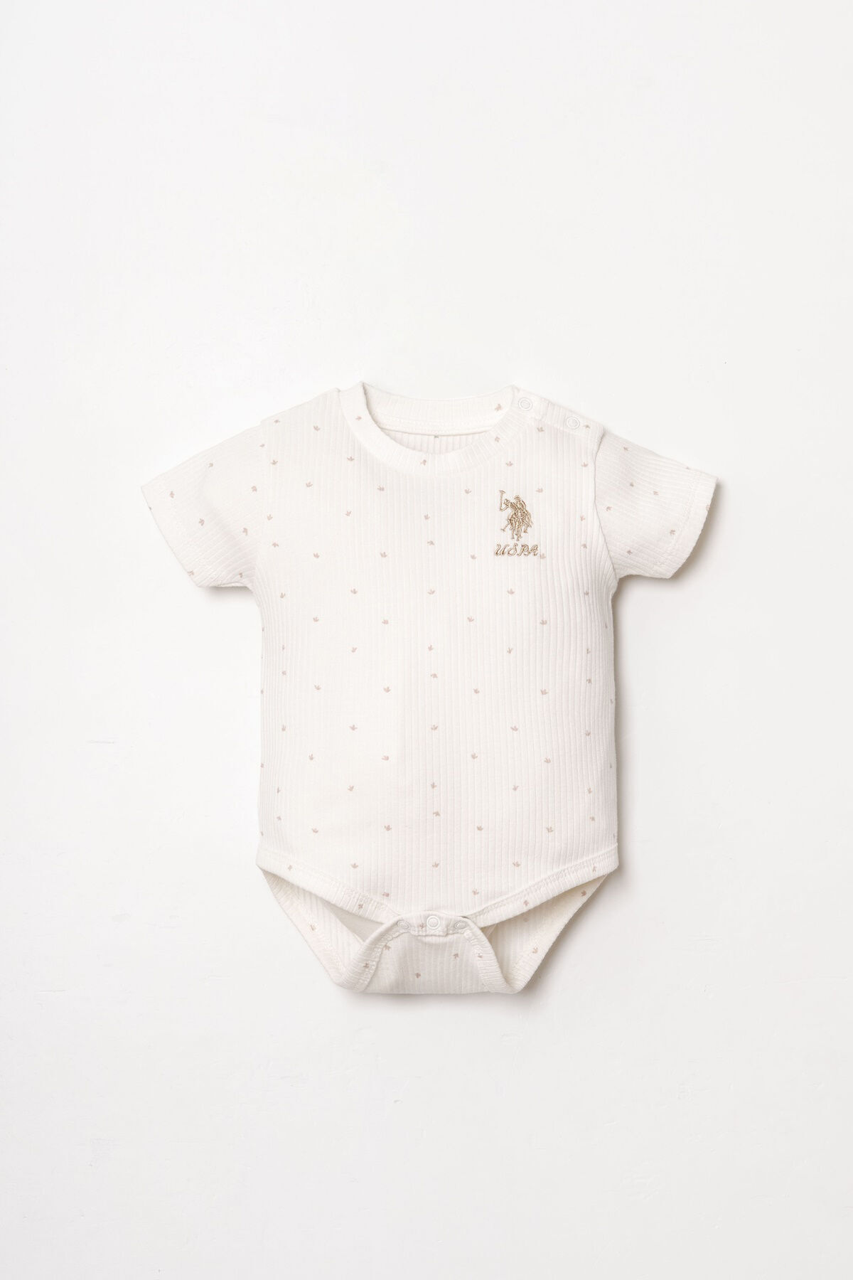 ست ۳ تکه نوزاد دختر یقه گرد گلدوزی‌دار تابستانی سفید U.S. Polo Assn. — 2