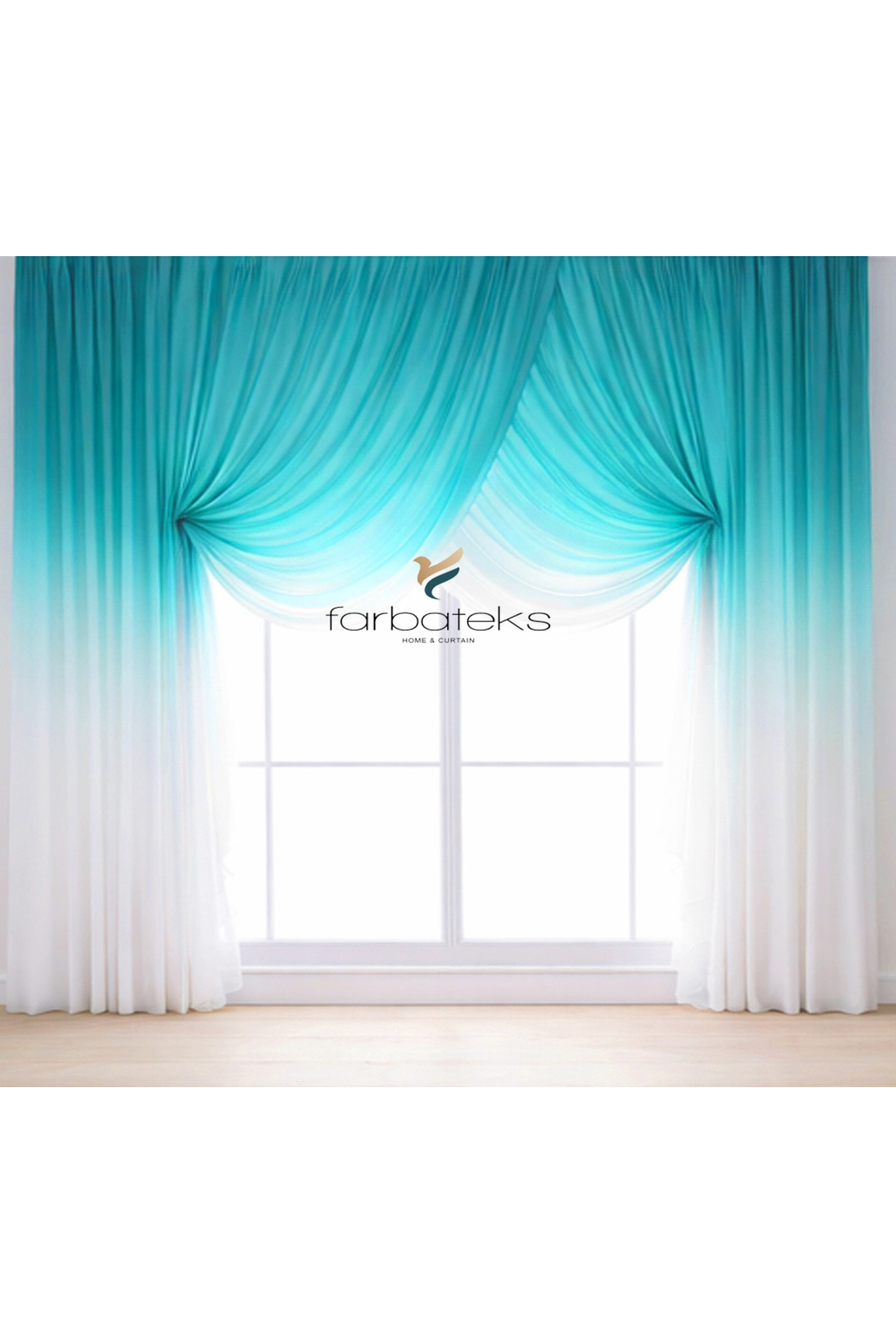 Green Oil Top Color Transition Wrap Model 3 Layers Pleated Tulle Curtain