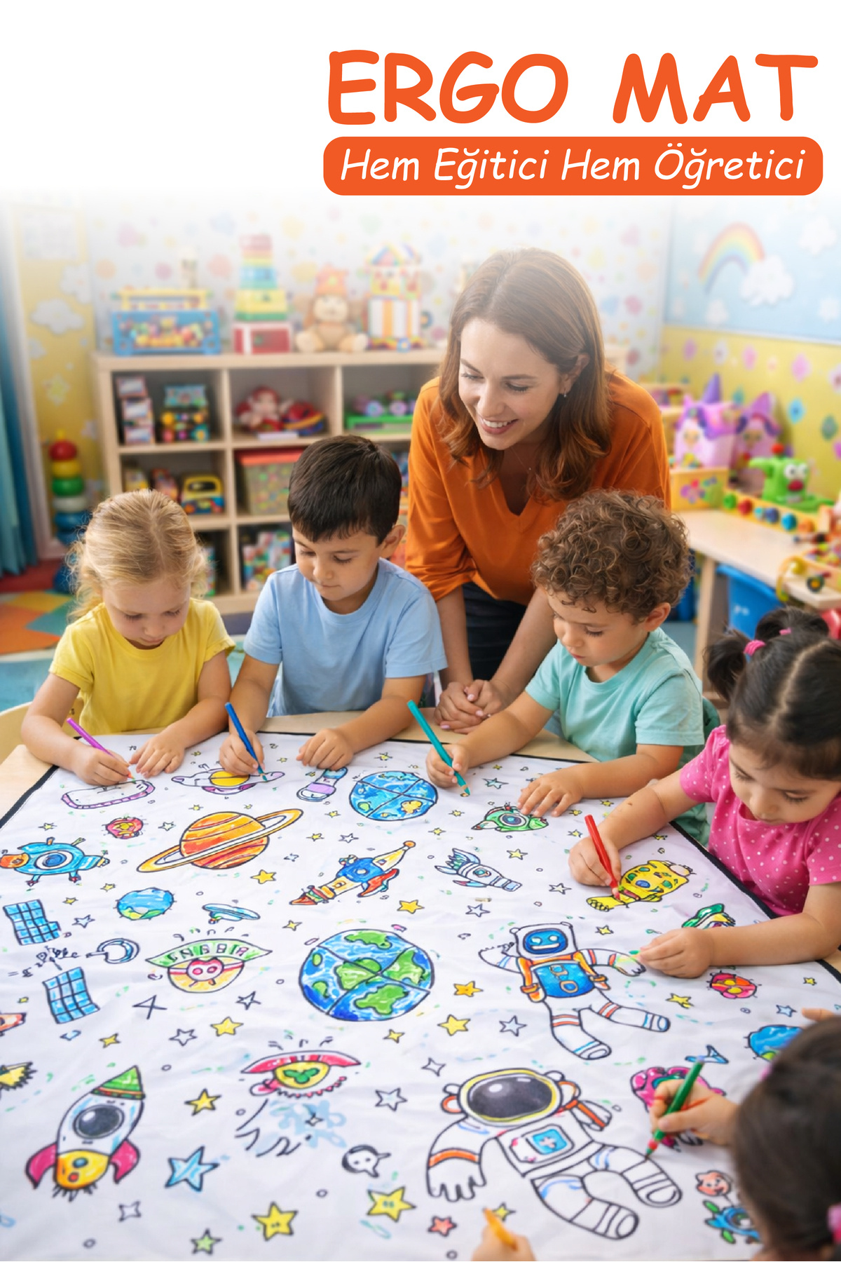 Viscofoam Uzay Temalı Boyama Oyun Matı 150x100 cm – Su İtici, Makinede Yıkanabilir, Tekrar Boyanabilir Halı fotoğrafı 4 (önizleme)