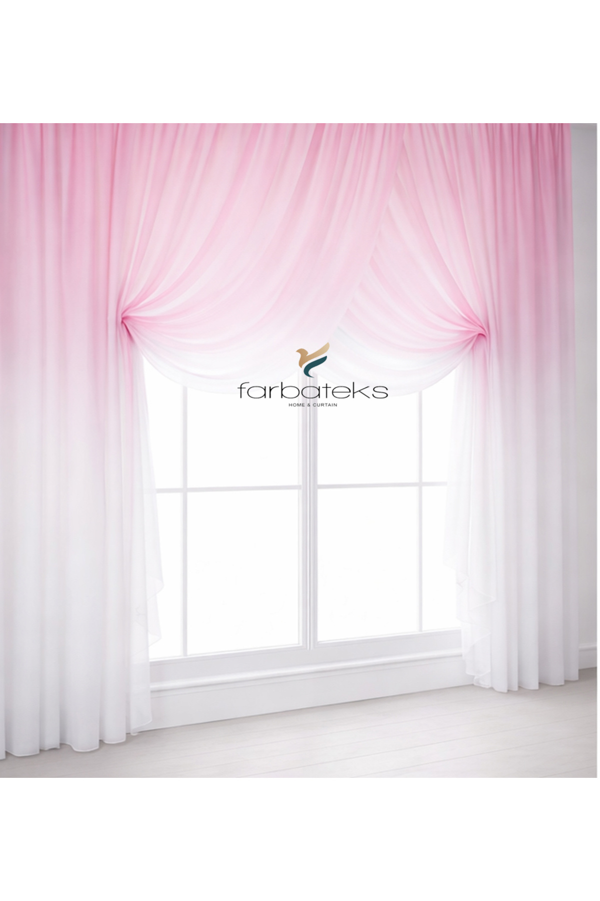 Pink Powder Color Transition Wrap Model 3 Layers Pleated Tulle Curtain