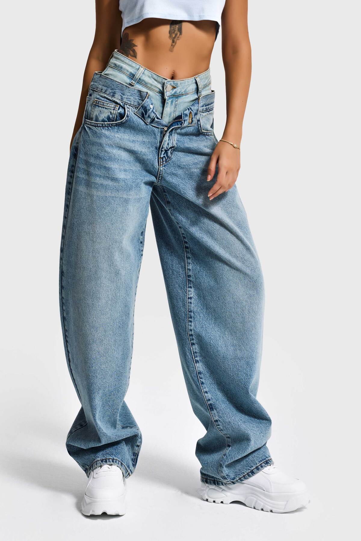 it's basic Γυναικείο τζιν χρώμα 4s6-32 Barrel Fit Loose Fit Σχεδιασμός με διπ...